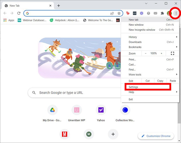 Menu des paramètres de contrôle parental de Google Chrome