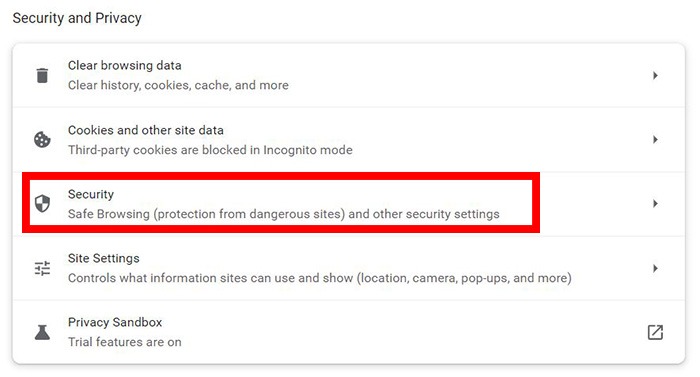 Menu de sécurité des paramètres de contrôle parental de Google Chrome