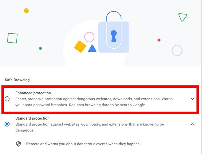 Paramètres de contrôle parental de Google Chrome Sécurité renforcée