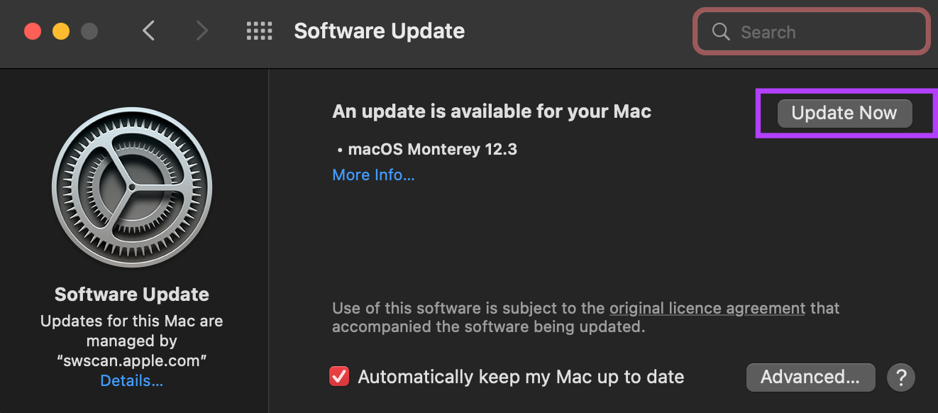 Mettre à jour macos pour corriger l'aperçu