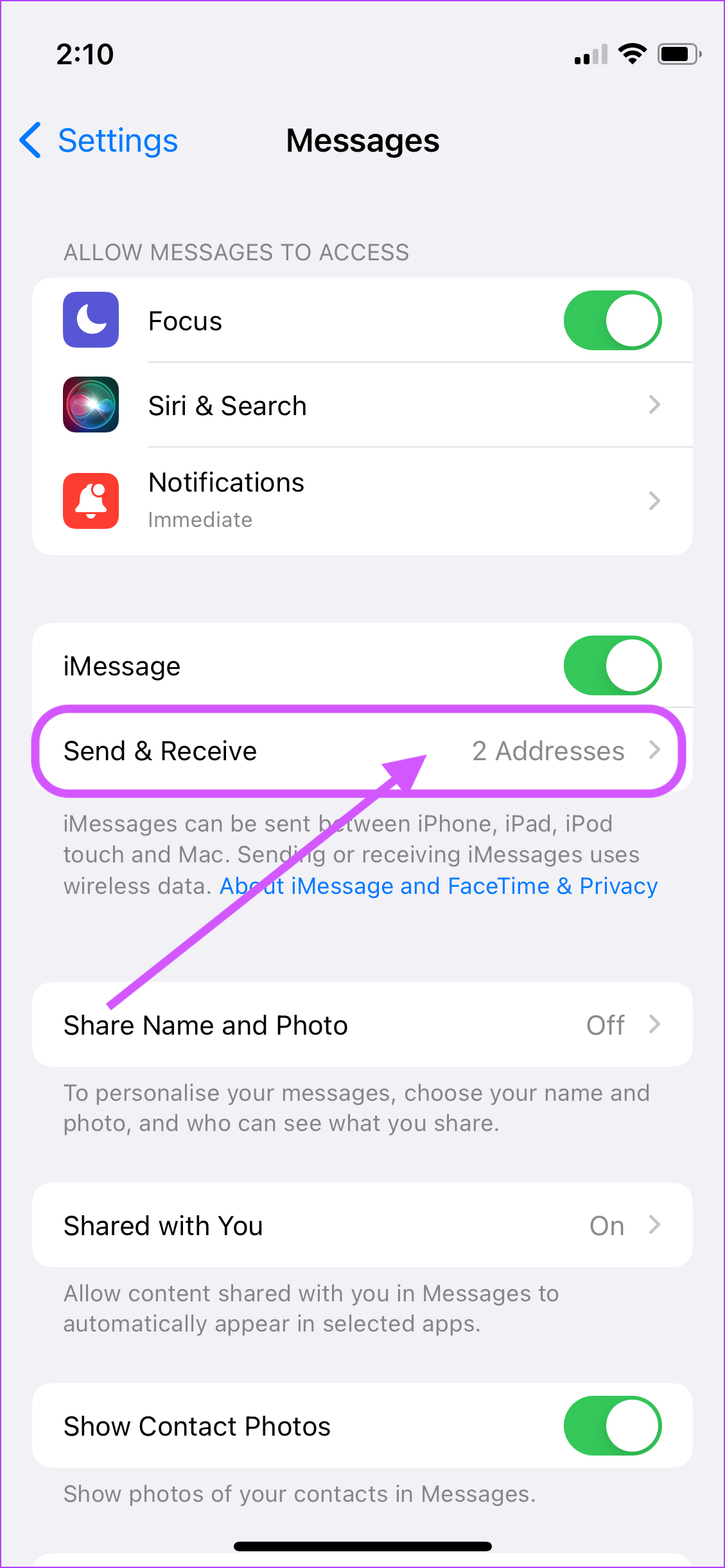 Déconnectez-vous et reconnectez-vous à iMessage 2