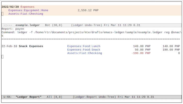 Emacs Ledger 16 Payee Snack