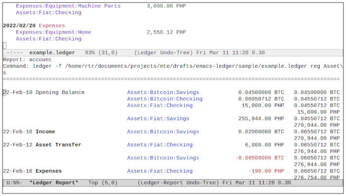 Relevé d'actifs Emacs Ledger 15