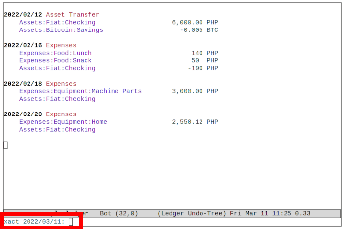 Emacs Ledger 13 Transactions précédentes