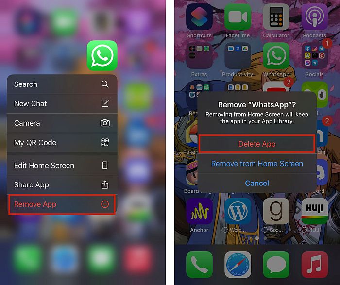 Suppression de l'application WhatsApp sur iPhone