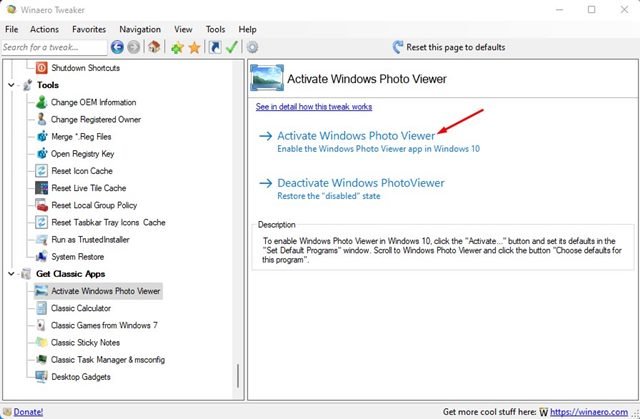 Activer la visionneuse de photos Windows