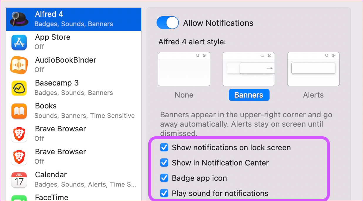 2. Définition des préférences de notification spécifiques à l'application 5