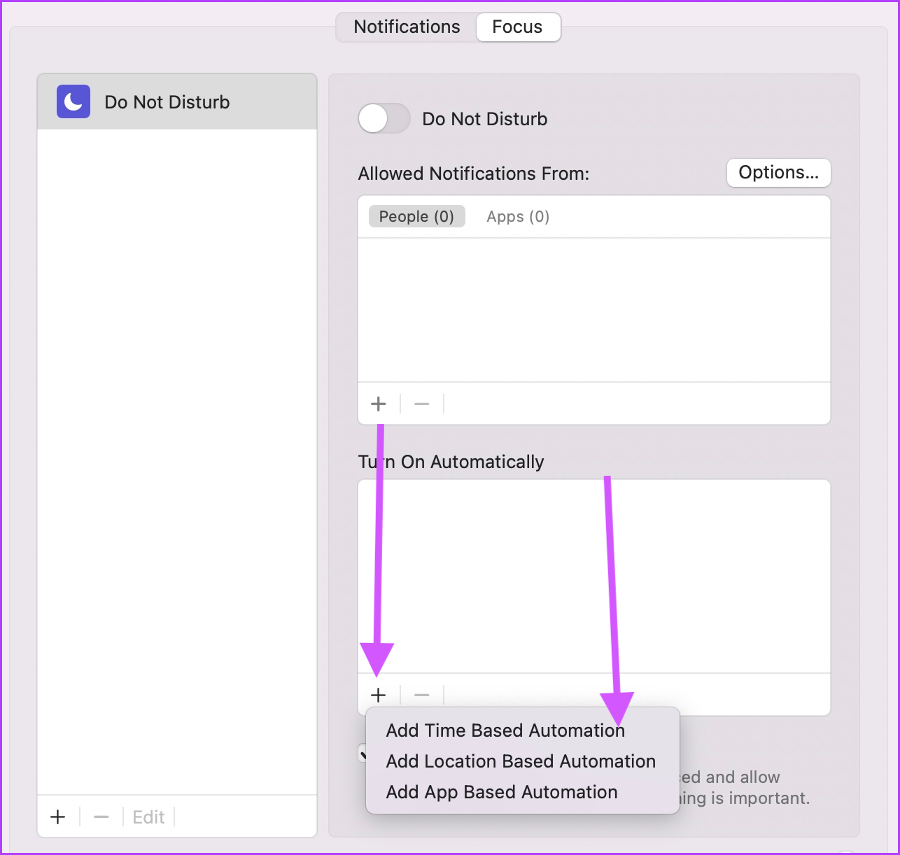 4. Configuration automatique de Ne pas déranger à l'aide du mode de mise au point 3