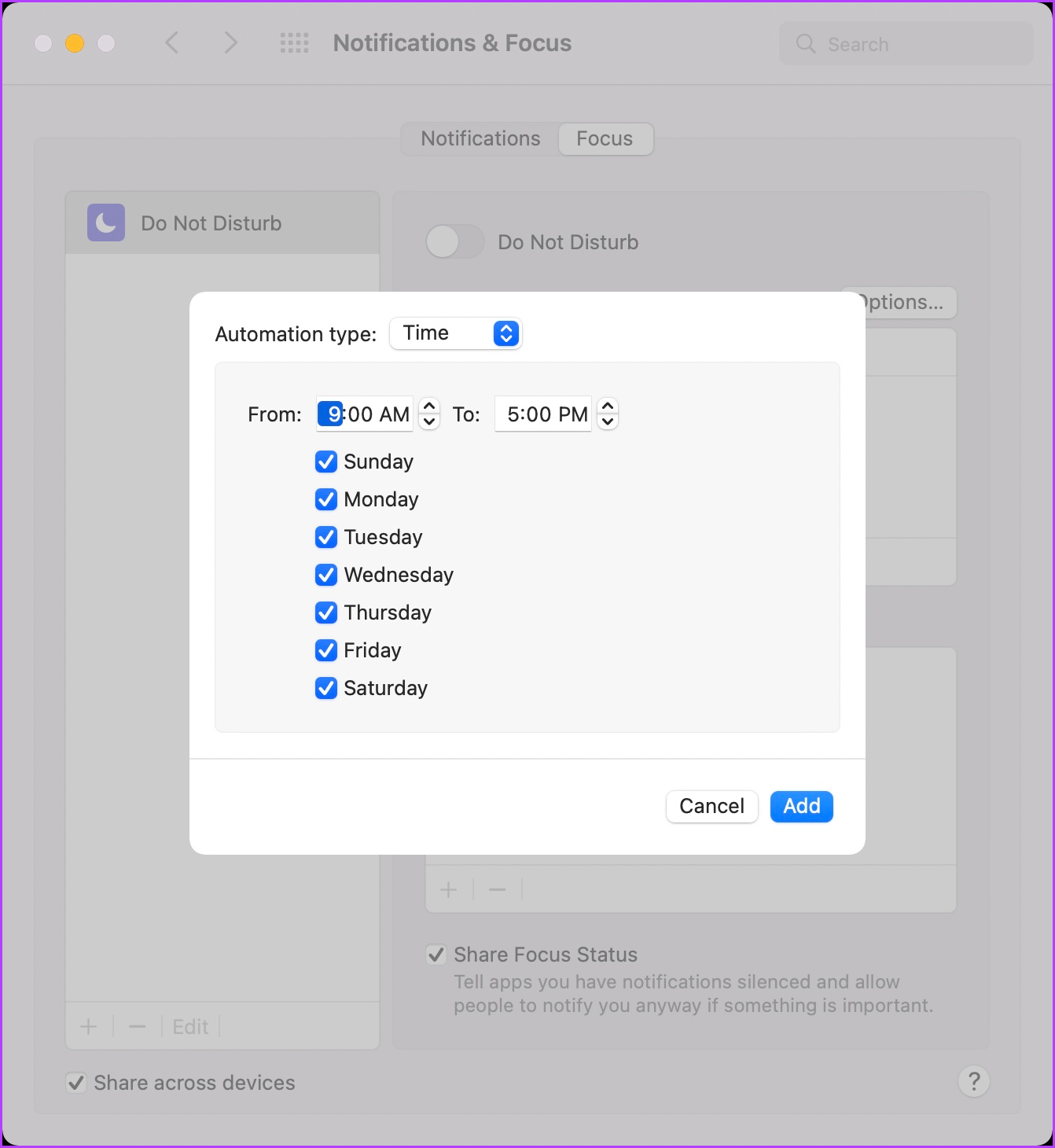 4. Configuration automatique de Ne pas déranger à l'aide du mode de mise au point 4