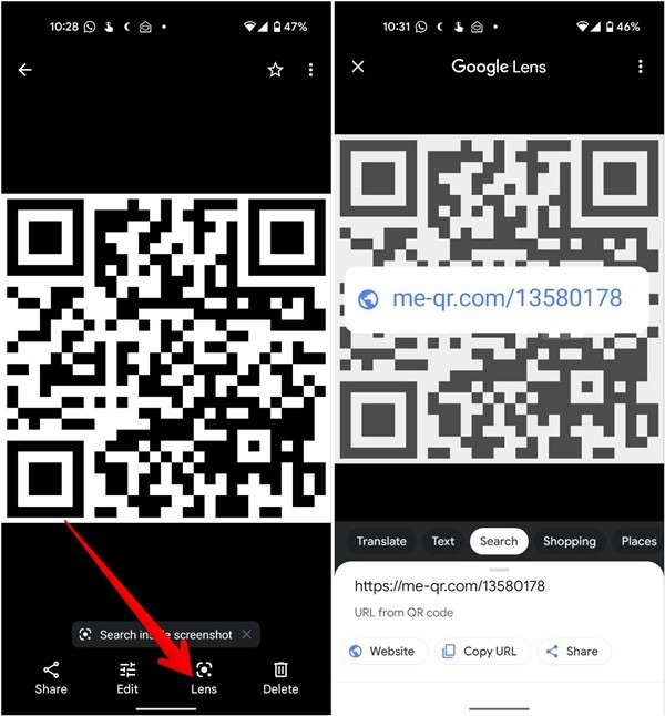 Scanner le code QR Capture d'écran Image Android Google Photos Lens