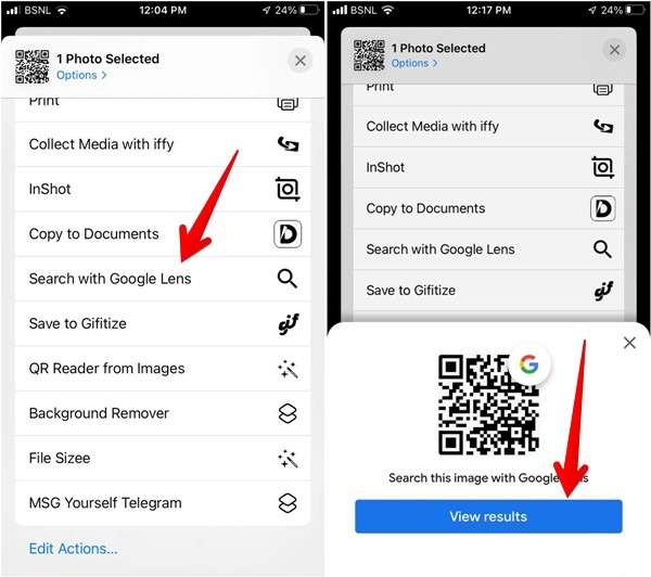 Scanner le code QR Capture d'écran Image Iphone Google Lens Partager la feuille