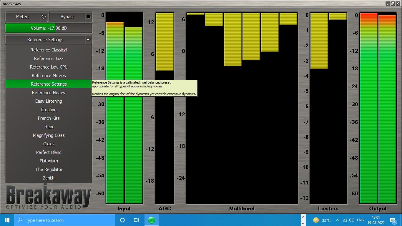 Capture d'écran de l'amplificateur audio Breakaway