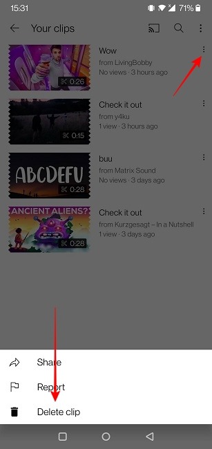 Youtube Clips Mobile Supprimer