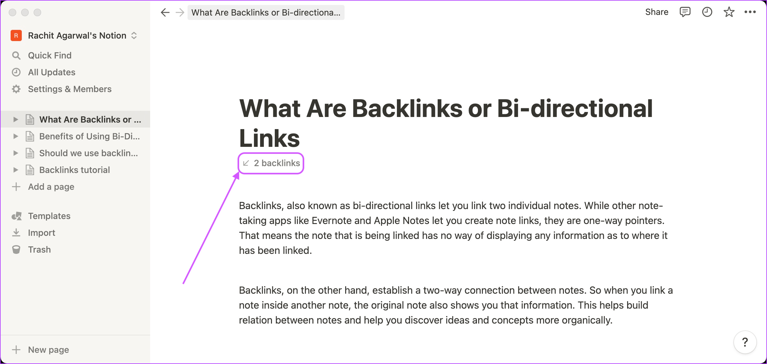 Comment utiliser les backlinks dans Notion 2