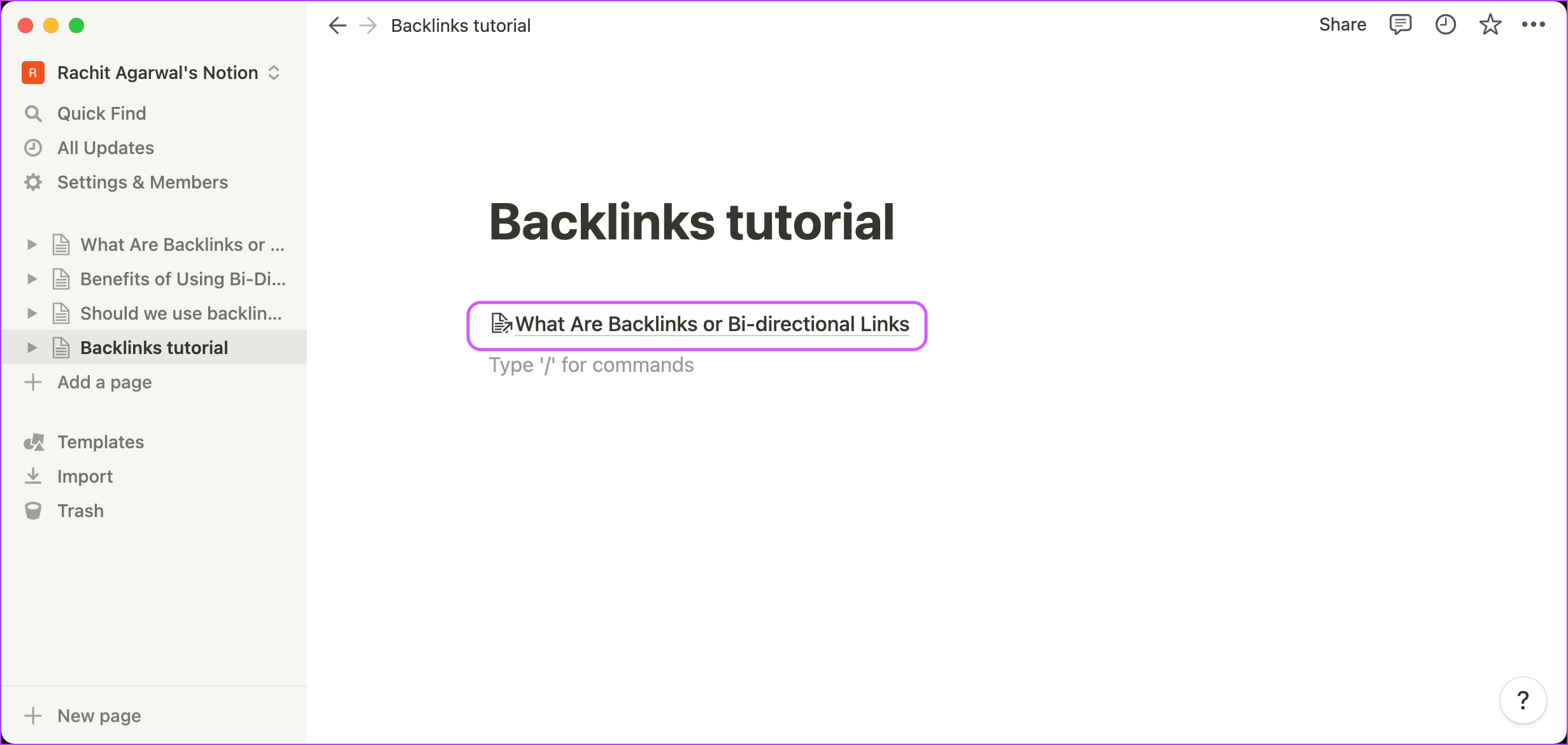 Comment supprimer les backlinks dans Notion 1