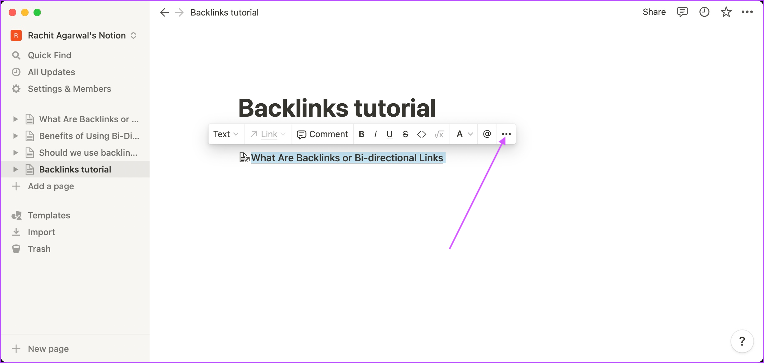 Comment supprimer les backlinks dans Notion 2