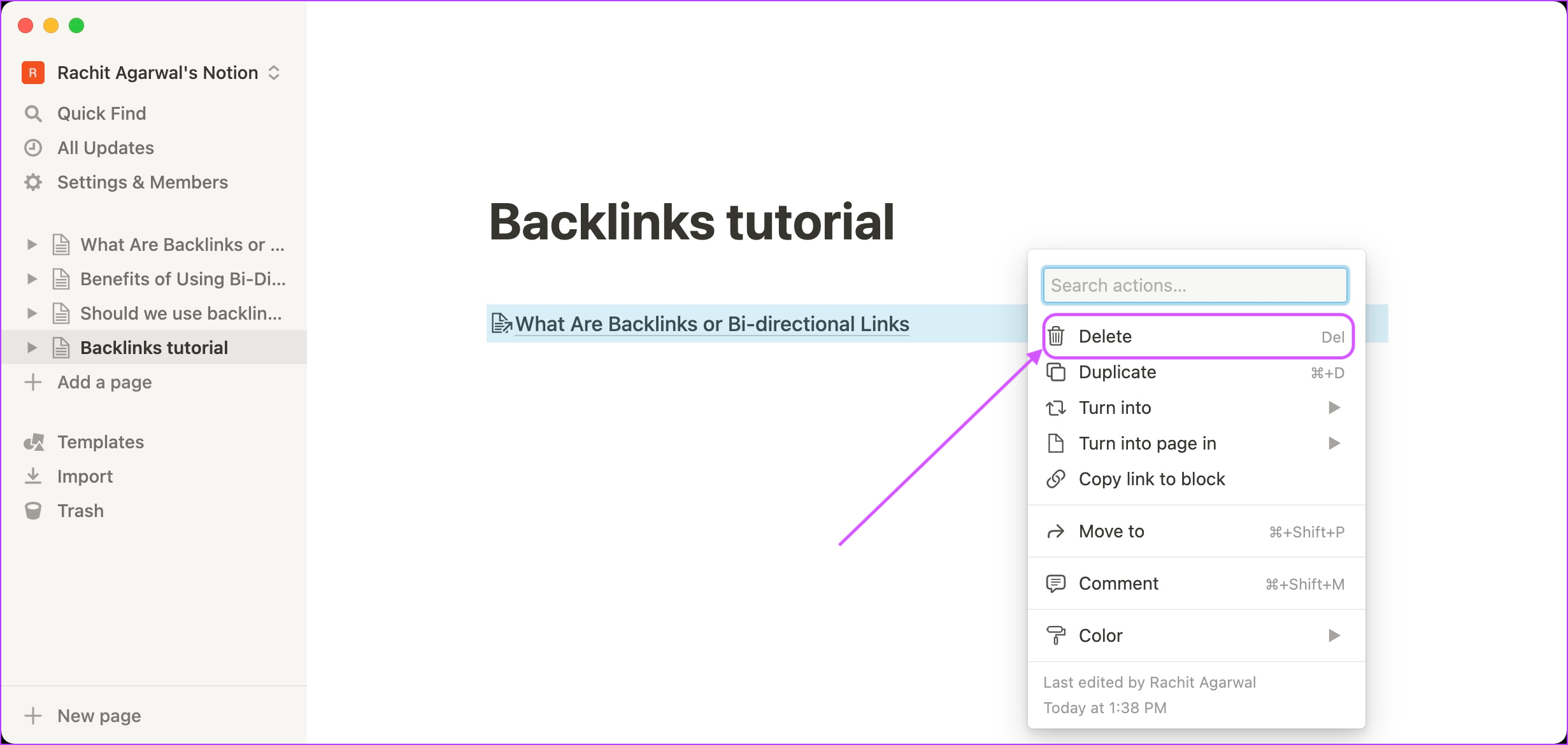 Comment supprimer des backlinks dans Notion 3