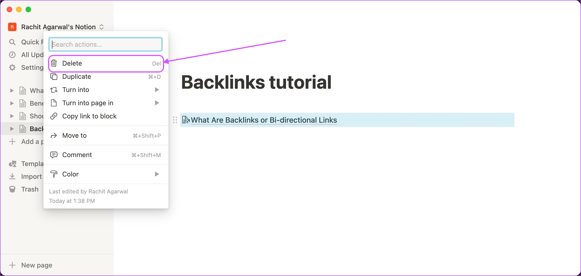 Comment supprimer des backlinks dans Notion 5