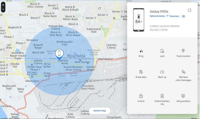 vous montrer l'emplacement actuel de votre appareil Samsung