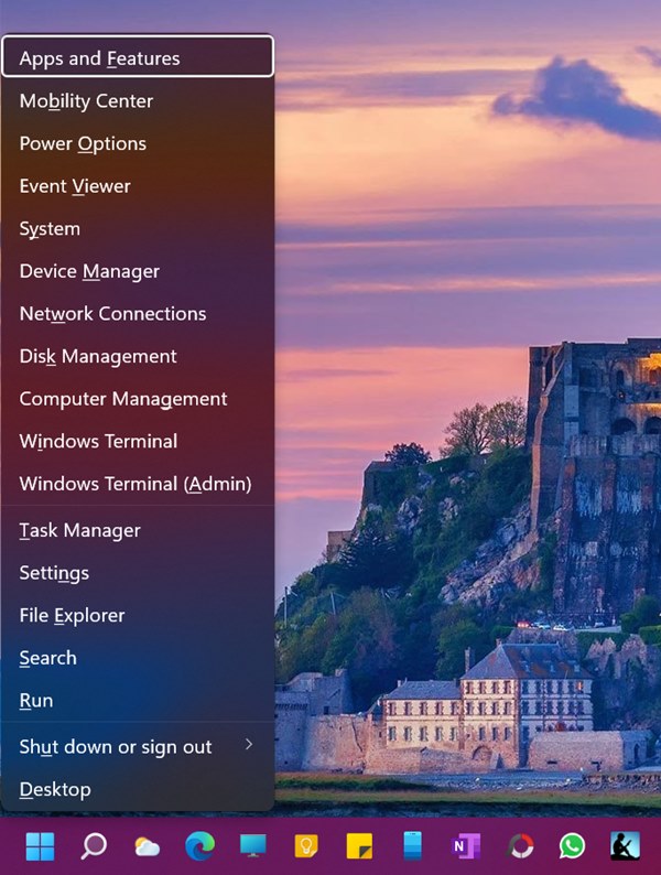 Cliquez avec le bouton droit sur le menu Démarrer de Windows 11