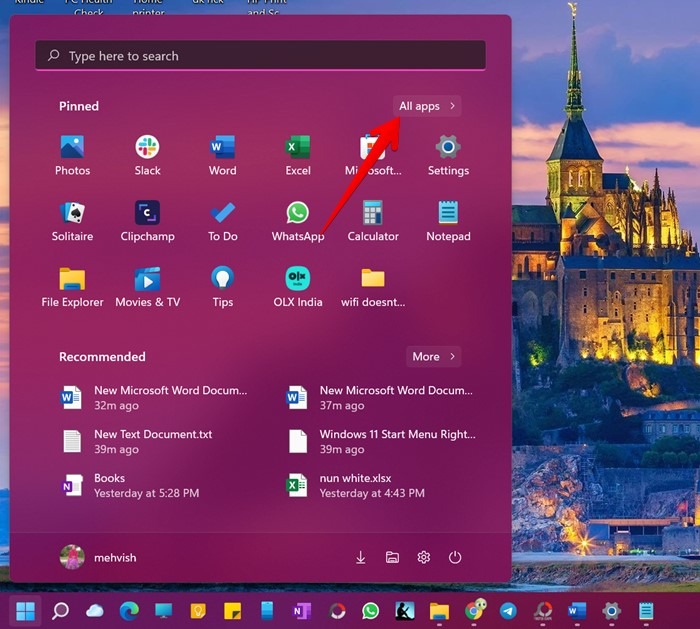 Menu Démarrer Windows 11 Toutes les applications