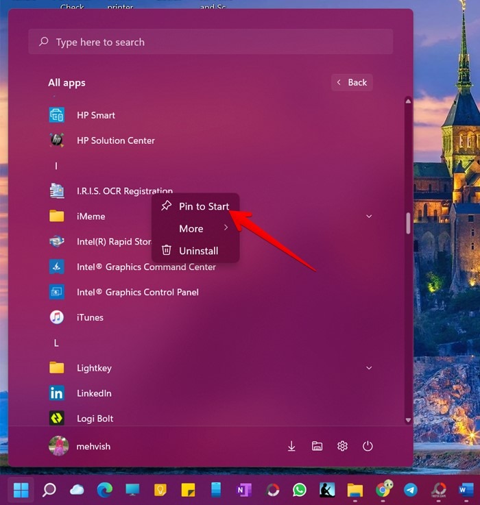 Épingler le menu Démarrer de Windows 11 pour démarrer