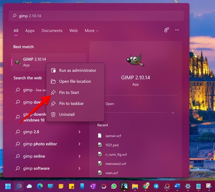 Windows 11 Menu Démarrer Pin Recherche d'applications