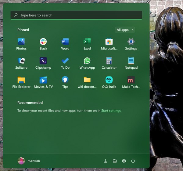 Menu Démarrer Masquer la section recommandée Windows