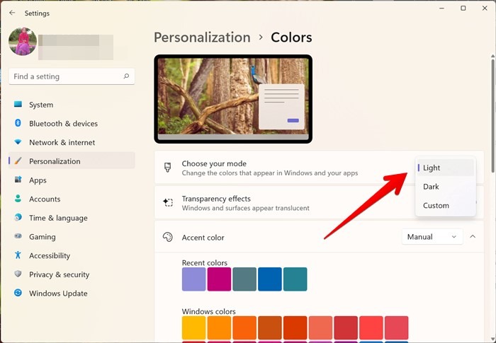 Thème de sélection de couleurs Windows 11