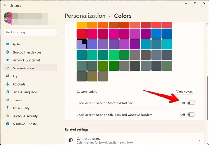 Couleur d'accentuation de Windows 11