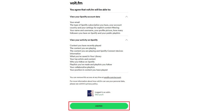 autoriser l'accès à volt.fm