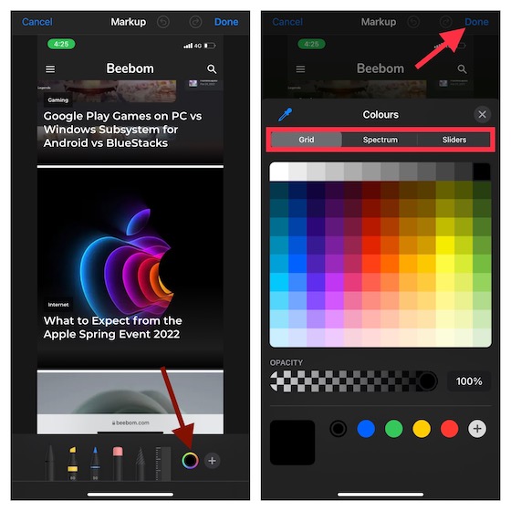 Ajustez les couleurs de votre capture d'écran sur iOS