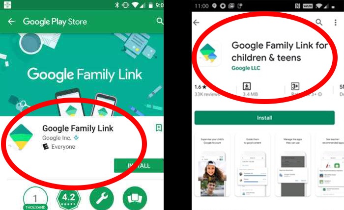 Contrôles parentaux Android Versions de l'application Google Family Link