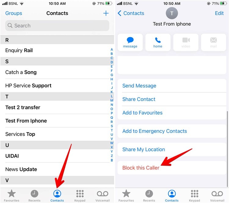 Bloquer les contacts de l'application iPhone Phone