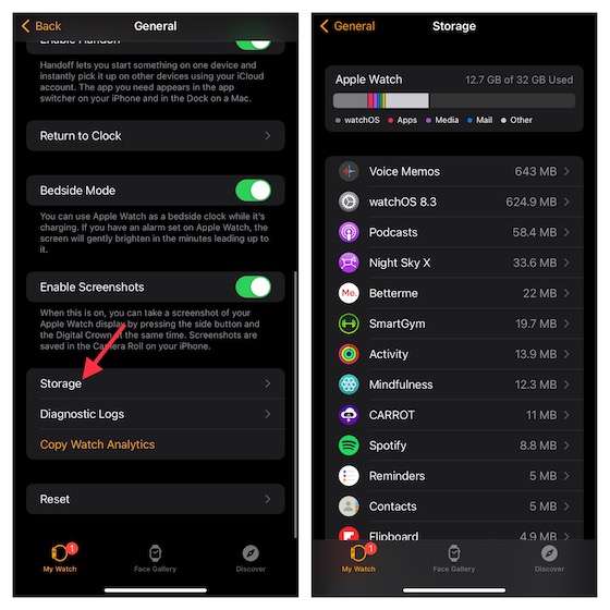 Vérifier le stockage sur votre Apple Watch 