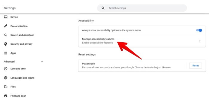 Accessibilité du clavier Chromebook