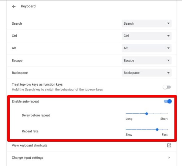 Signification de la répétition automatique du clavier Chromebook