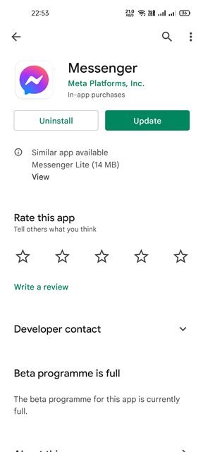 mettre à jour l'application Messenger