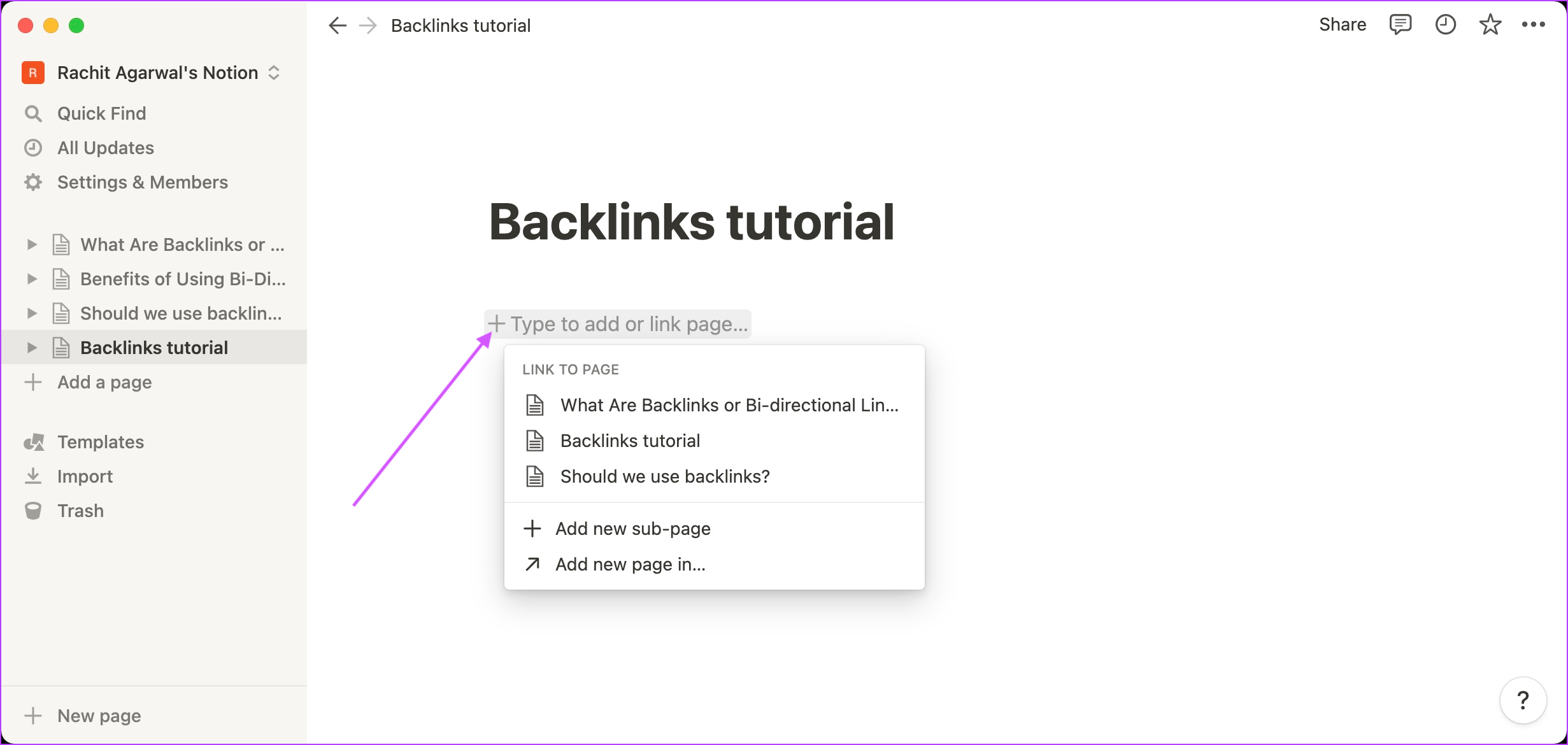 Comment créer des backlinks dans Notion 1