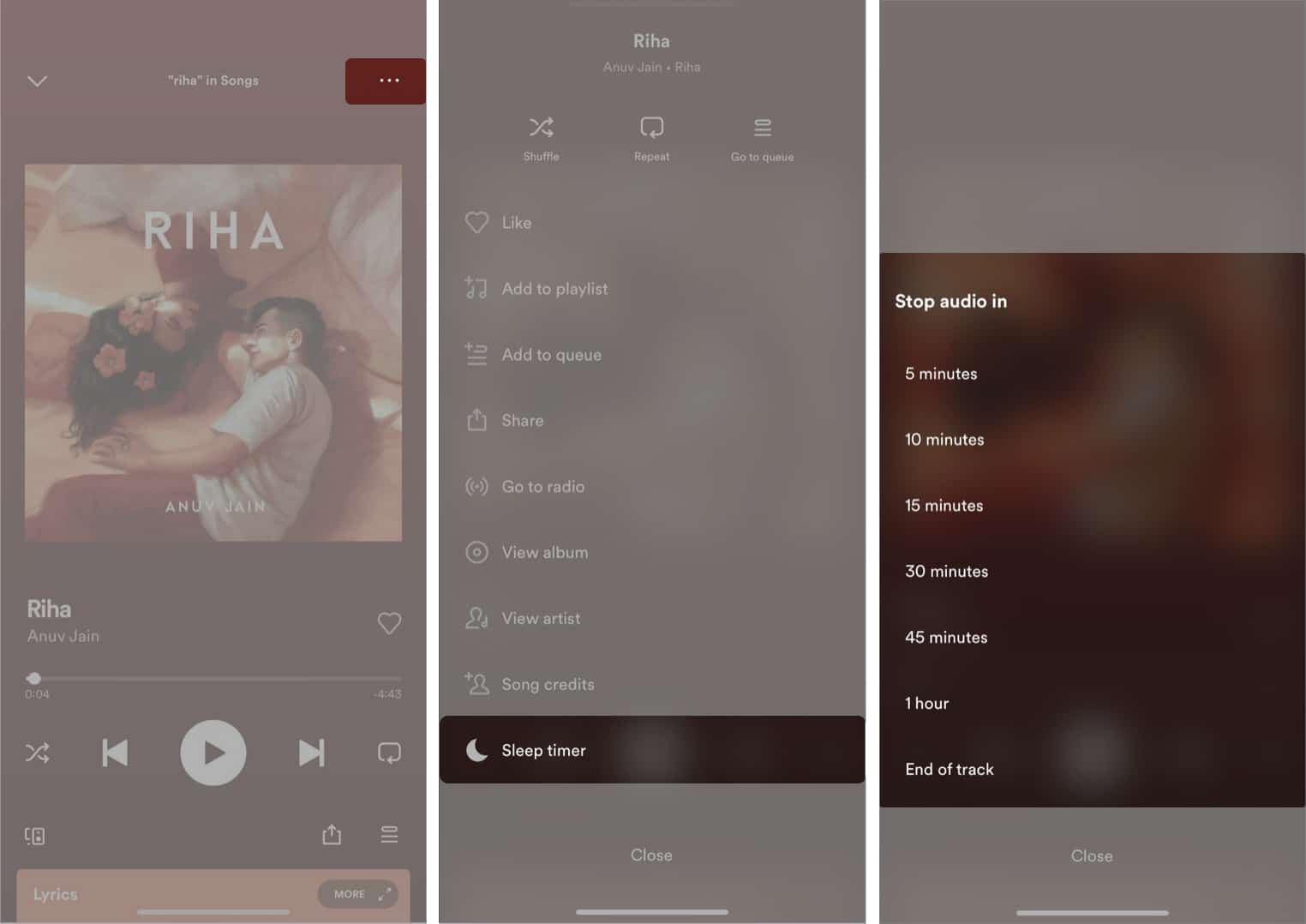 Définir une minuterie de sommeil Spotify sur iPhone dans l'application