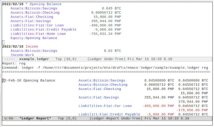 Exemple de rapport en mode registre Emacs Ledger 02