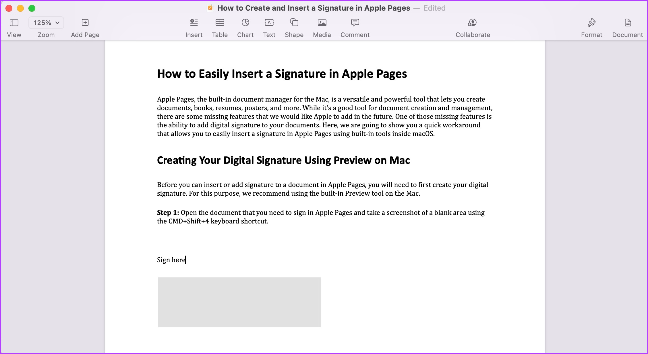 Création de votre signature numérique à l'aide de l'aperçu sur Mac 1