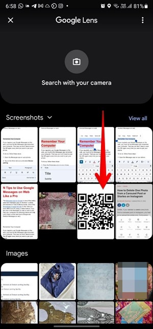 Scanner l'image de capture d'écran du code QR Application Google Lens