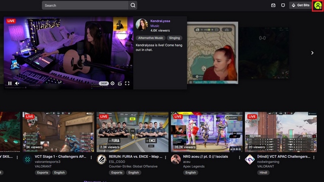 cliquez sur l'image de profil de twitch