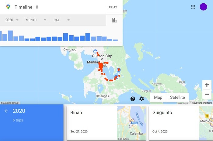 Chronologie de localisation Google