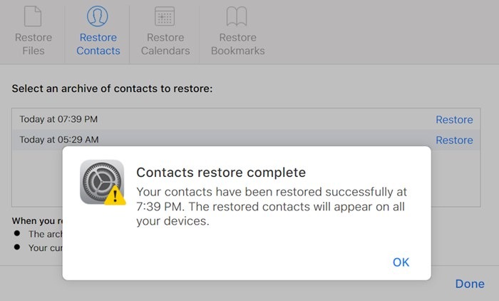 Supprimer plusieurs contacts Récupérer des contacts Icloud Success