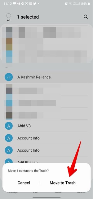 Supprimer plusieurs contacts Samsung Déplacer vers la corbeille