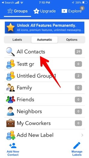 Supprimer plusieurs contacts Iphone Groupes App