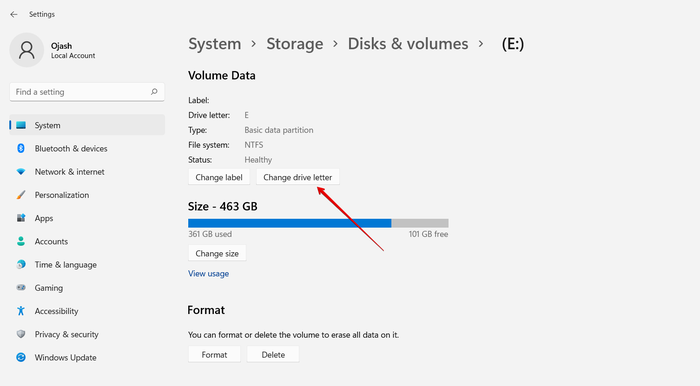 Volumes de disque Modifier la lettre de lecteur