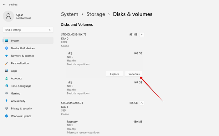 Propriétés des volumes de disque